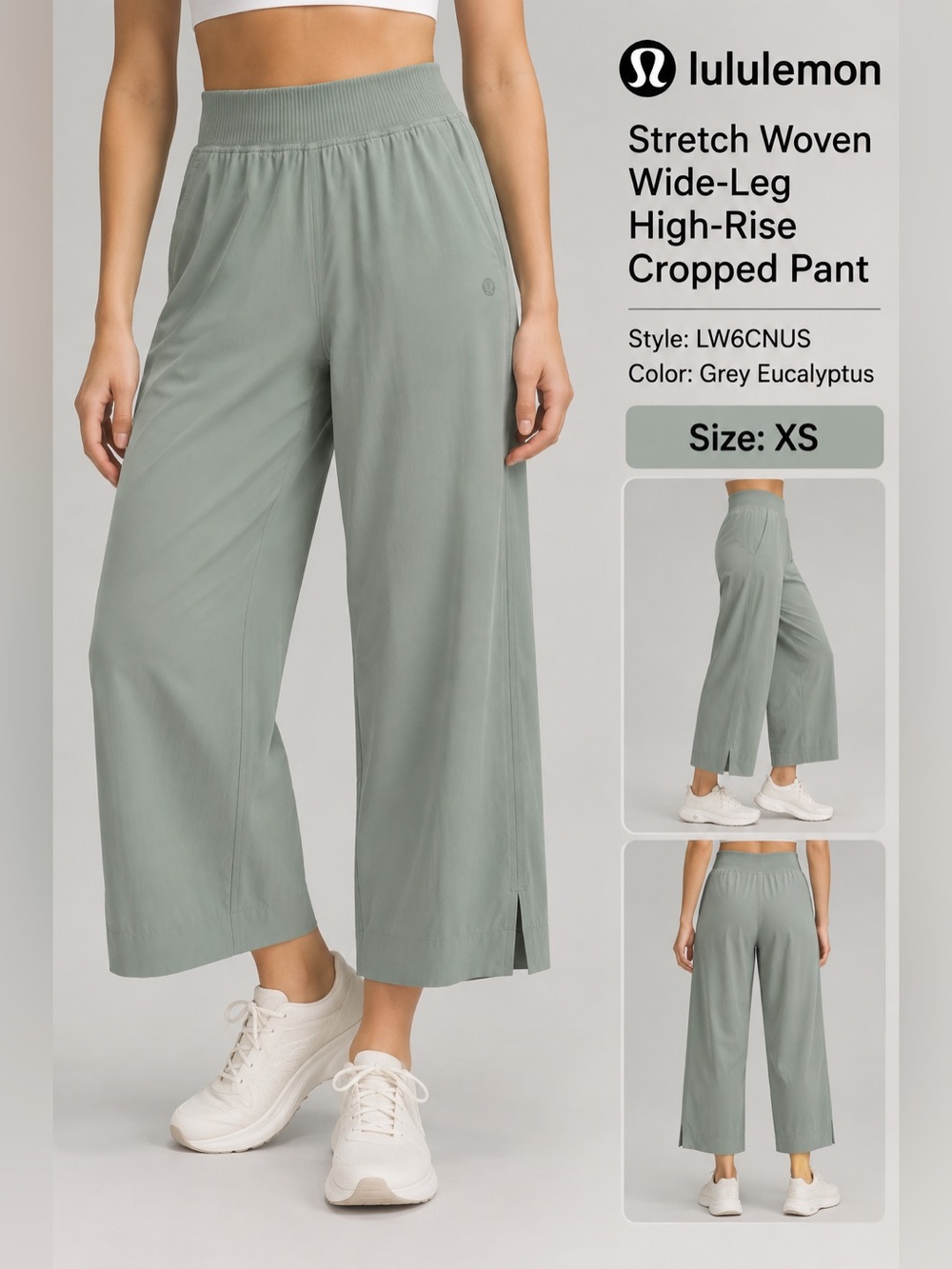 Lululemon 2023 Stretch Woven Wide Leg High Rise Crop Grey Eucalyptus XS